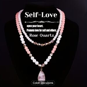 Rose Quartz Necklace Set - Pink and White